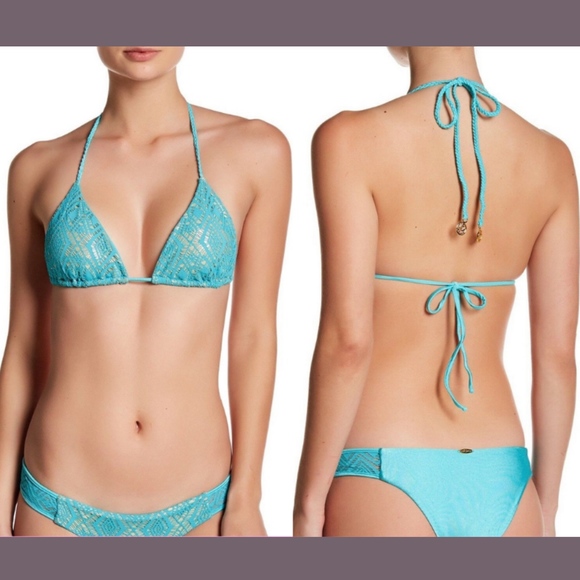 NEW Luli Fama 'Delicia Wanted & Wild' Crochet Bikini Top Gold [SZ Medium‎ ] - Picture 1 of 8